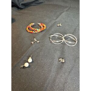 Multicolor Beaded Bracelet Hoop Earrings Pearl Studs‎ Gemstone Earrings Set